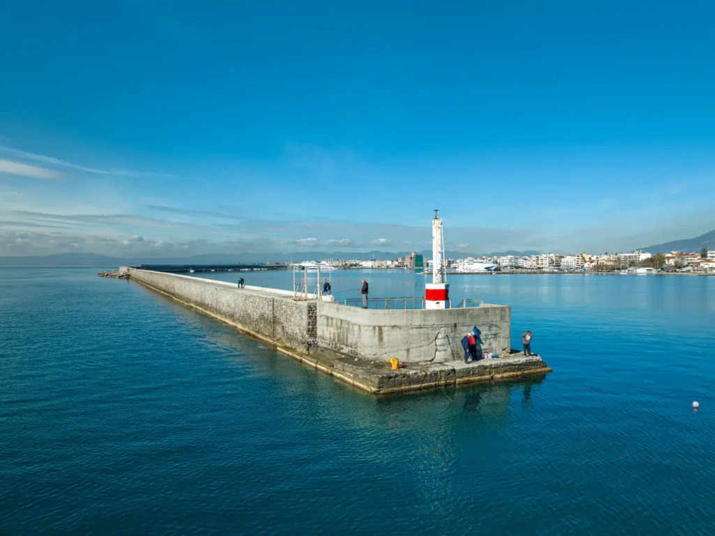 Kilometer breakwater Kalamata lighthouse